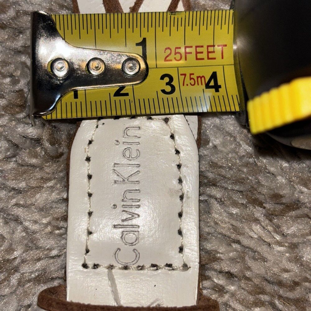 Vintage Calvin Klein Large Leather Braided Belt Brass Buckle Two Toned Cowboy - Picture 5 of 10